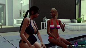 Straight Neighbor Tastes Plastic Cock At Pool Lesbian Masturbation