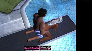 Cartoon adult movie of a woman diving into a public swimming pool