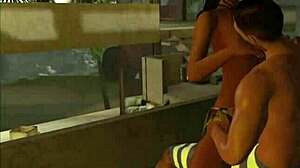 playing on the pool table with excitement