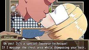 usty blonde Farah is trapped on the roof while assisting in a Hentai game