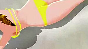emma's blonde anime bikini try-on at beach