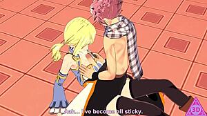 Lucy and Natsu in Fairy Tail Hentai. Horny Blowjob and Handjob with Cumshot!