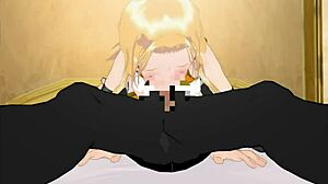 Blonde stretches skin with cream