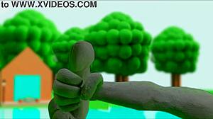 Claymation character masturbates with handjob