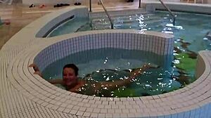 girl risks flashing tits and masturbating in public spa center