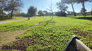 Public park escapade with stepdaughter's help for a wild climax