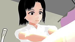 Perverted nurse mia plays doctor with anime girl