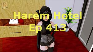 Curvy characters relax in Harem Hotel 413.