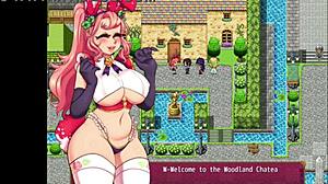 Beautiful woman with large breast in a sexy outfit in a cartoon-style porn video