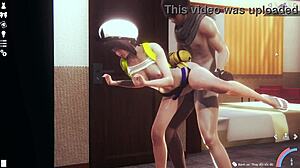 3D animated cock play from the back in anime style