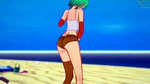 Bulma caught in the act of pleasuring herself in Kame House in the Dragon Ball series