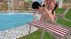 3D animated lesbian scene with doggy style action