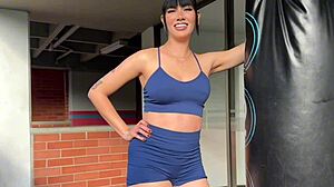 anal adventure unfolds with a stunning brunette i met during workout.