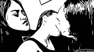 yo, these 3 cartoon lesbian sisters got deep tongue kissing action going on!
