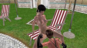 3D animated lesbian scene with a cute girl licking another girl’s pussy