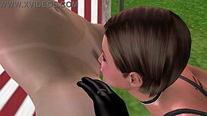 3D animated lesbian scene with a cute girl licking another girl’s pussy