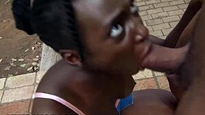 Black girlfriend gets wrecked by white boyfriend outdoors