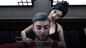 Ling and Leyala massage Atlas in The Seven Realms, turning into lesbian threesome sex.