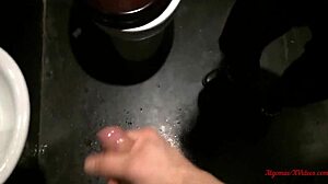 surprise anal and blowjob in public restaurant caught on video. full movie shows outdoor cum swallowing.