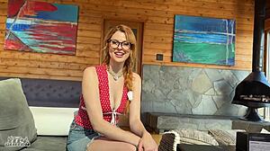 Beautiful tits and a nerdy coworker in a boss’s house makes for a hot scene