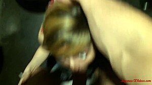 surprise anal and blowjob in public restaurant caught on video. full movie shows outdoor cum swallowing.