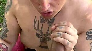 My friend invited me to his farm, and I boldly sucked his cock outdoors.