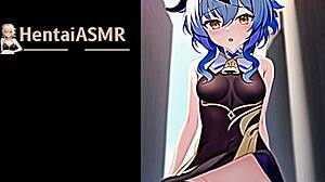 Beautiful blue-haired anime hentai model casting love spells in a series of photos