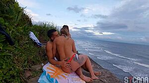 Hot crossdressing action on the beach in Itanhaem