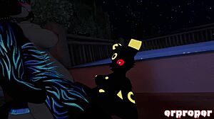 Vrchat's Vulpix gets served by an Umbreon and a Furry in this animated hentai