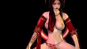 3D animated goddess Ling showcases her curves in action