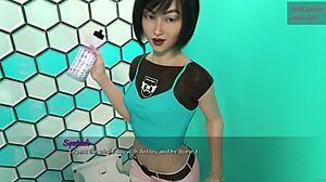 Squirting blonde gets class of cum on her big tits