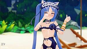 stheno hentai dance! undressing on beach with small tits mmd 3d