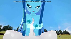3D animated Asian glaceon gets a rough boobjob and creampie