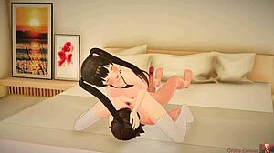 Beautiful anime girl accidentally falls on top of sleeping man