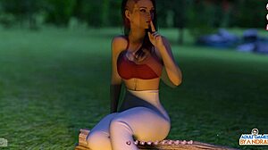 Helping out the hot girls by the campfire in a cartoon porn video