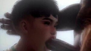 A femboy gets throat fucked in a cartoon called Second Life