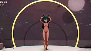 Blue-haired teen Yuuka's sexy undressing and 3D dance