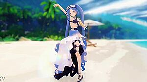 stheno hentai dance! undressing on beach with small tits mmd 3d