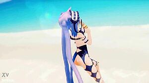 stheno hentai dance! undressing on beach with small tits mmd 3d