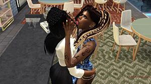 A woman seduces a bartender at a nightclub and has sex with her in different positions