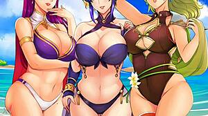 What if bikini emblem reveals big tits tease?