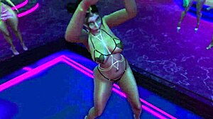 Curvy woman in micro bikini dances