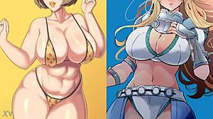 What if bikini emblem reveals big tits tease?