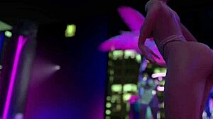 A curvaceous woman in a micro bikini goes clubbing and dances
