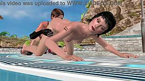 3D动画性爱：女同女孩舔屁股在狂野游戏场景