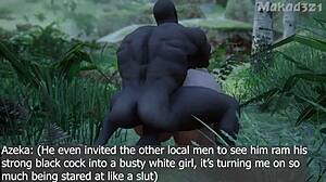 Big black cock gang bang in the jungle with 3D effect