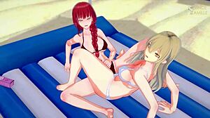 Makima and Power's steamy lesbian encounter by the pool
