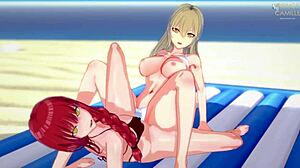Makima and Power's steamy lesbian encounter by the pool