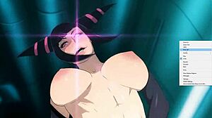 Beautiful woman with big breasts in a hardcore fight in an animated porn video