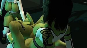 Shemale orcs in cartoon threesome